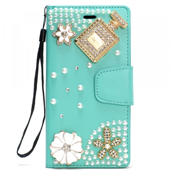 Wholesale iPhone XS / X Crystal Flip Leather Wallet Case with Strap (Perfume Green)